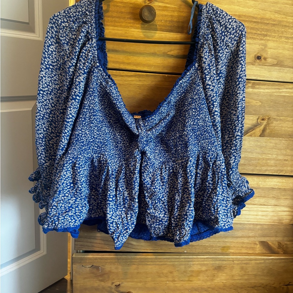 Free People Blue Floral Peplum Blouse